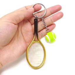 1 peça mini bola de tênis e raquete modelo chaveiro metal novidade bolsa amante do esporte - Image 2