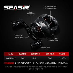 SEASIR Cast X2 Baitcasting Reel 7.3:1 Rolamento cerâmico híbrido Arruela de fibra de carbono Sistema de rolamento duplo N52 Freio Carretilhas de pesca - Image 2