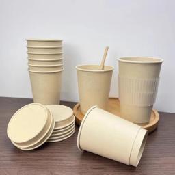 Copo de papel biodegradável descartável com tampa, produto comestível, resistente ao calor, café, leite, copo afastado, caneca redonda, banquete do partido - Image 3