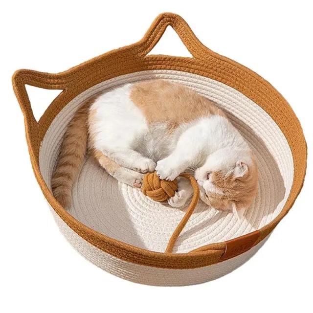 Cama Artesanal para Gatos com Bola de Corda de Algodão - Aconchegante Cesta Ninho para Sono Natural do Seu Gatinho
