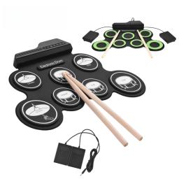 Rolo de mão portátil de silicone tambor eletrônico, kit pad com baquetas, sustentar pedal, USB, tambor, bateria prática, dobrável, novo, 2022 - Image 1