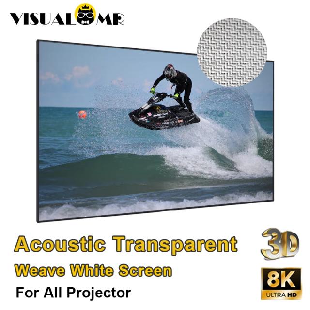 Tela de Projeção Acústica Transparente 16:9 com Moldura Branca para Cinema 8K
