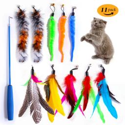 11pcs substituição gato pena brinquedo conjunto pena substituição cabeça retrátil gato vara gato produtos - Image 1