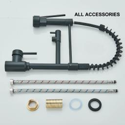 Torneira de cozinha pull down com bico duplo Rotação de 360 ° Torneira misturadora de água quente e fria Single Handle Guindaste para pia montado no deck - Image 6