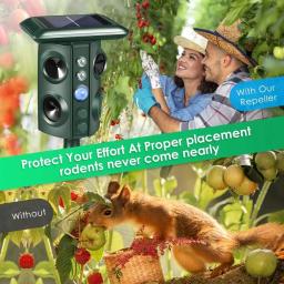 Ultrasonic Animal Repeller, ao ar livre, à prova d'água, IP66, Alarme para repelir esquilos, Javali Weasels, Suporte Solar e Carregamento USB - Image 5