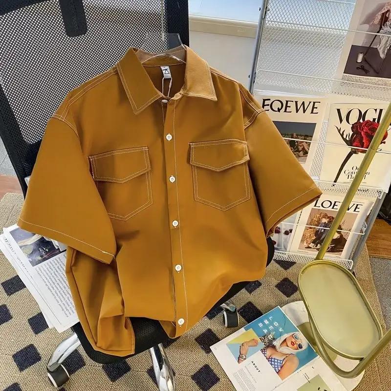 Csa masculina de manga curta estilo retro de hong kong, verão 2024, ajuste solto, casual, design de meia manga, moda ul... - Image 1