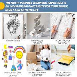 Papel Ofício De Embrulho Branco, Rolo De Papel Kraft, Rolo De Papel De Placa De Boletim, Artes e Ofícios Embrulho De Presente Em Movimento Papel De Embalagem - Image 4