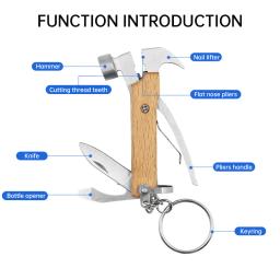 Martelo de garra portátil multi ferramentas, Martelo salva-vidas, Faca multifuncional Alicerce de aço inoxidável, Garra de emergência, Equipamento de acampamento - Image 3