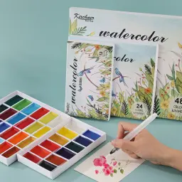 Grande kit Profissional Aquarela 48/24/12 Cores Pigmento Sólido com Pincel Pintura Kit para Artistas Estudante Suprimentos De Arte - Image 1