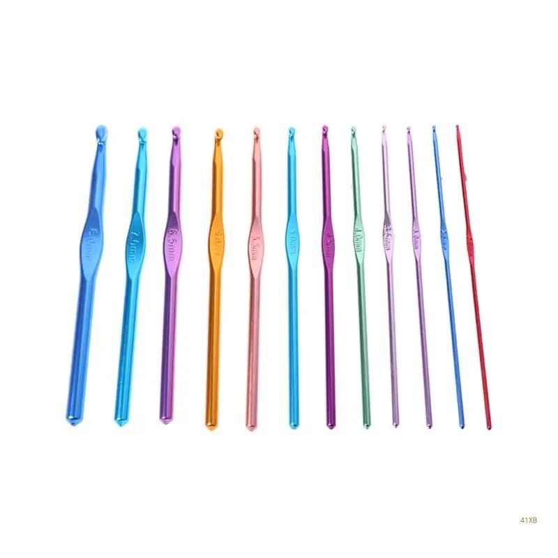 41xb 12 peças agulhas crochê coloridas alumínio conjunto agulhas tricô 2.0mm-8.0mm - Image 1