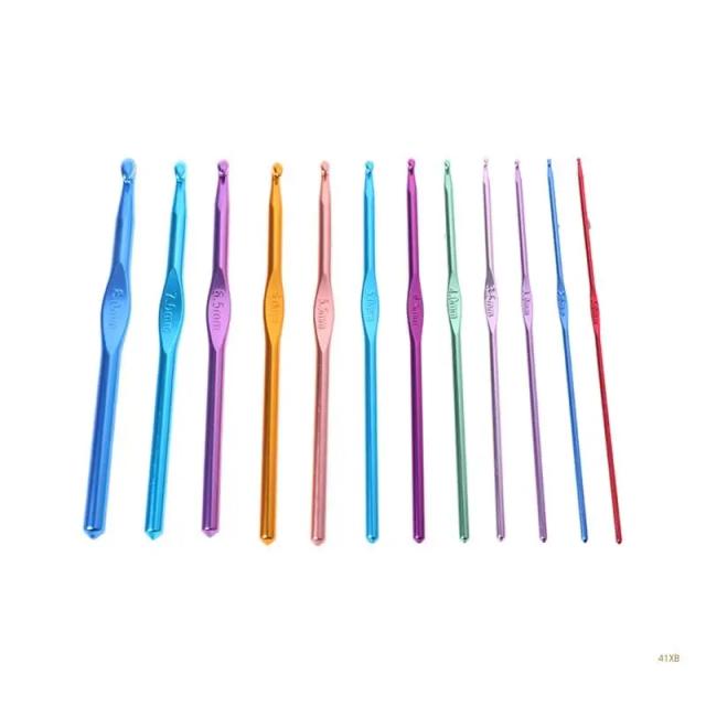 Conjunto de 12 Agulhas de Crochê em Alumínio Coloridas - Tamanhos de 2.0mm a 8.0mm