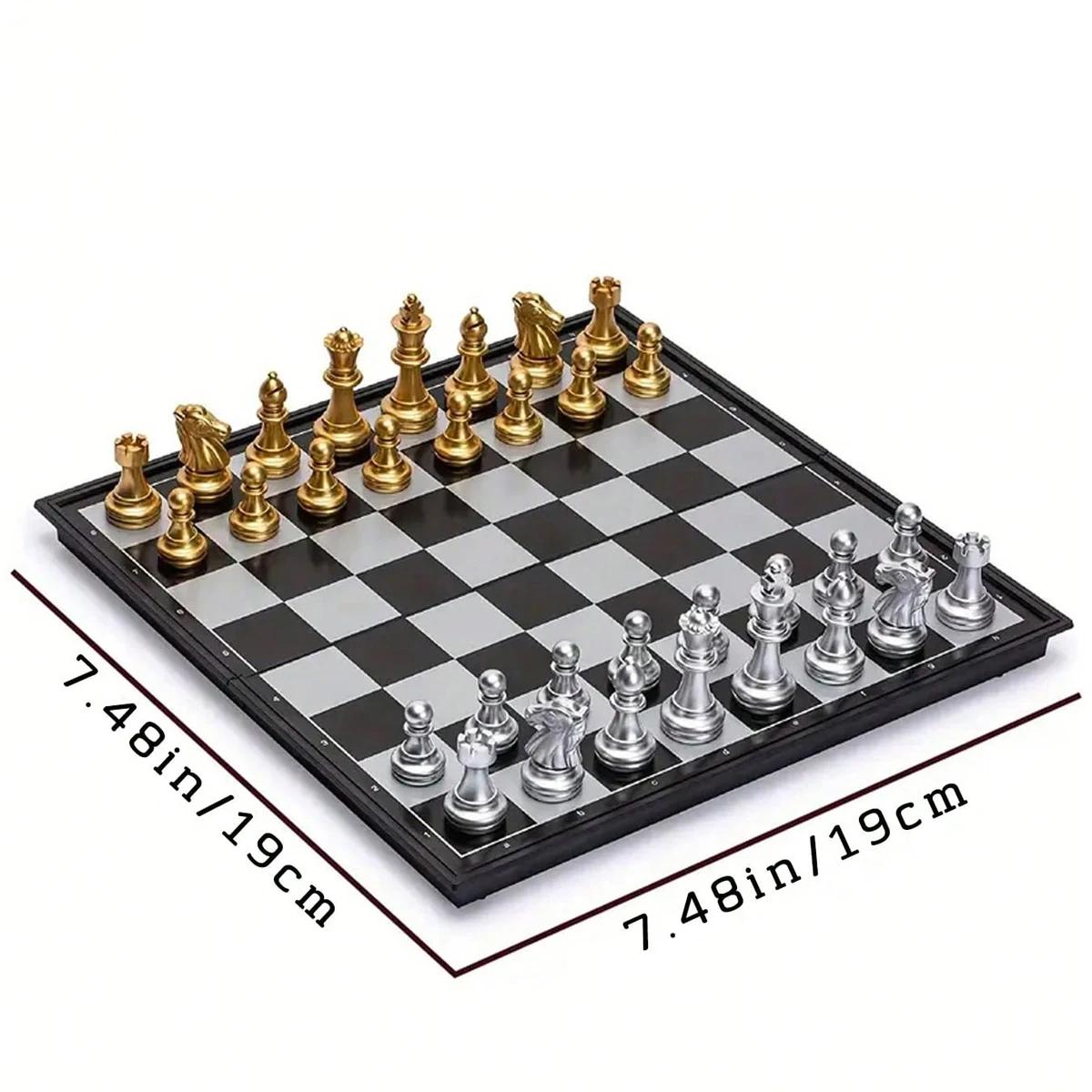 Conjunto de xadrez magnético para treinamento, ouro e prata luxuosos, tábua dobrável, portátil, viagem, conjuntos de jogos, perfeito - Image 1