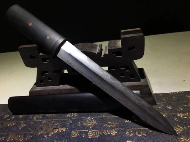 Espada Samurai de Aço Damasco Ninja Warrior com Bainha Ebony - Katana Curta de 37cm para Artes Marciais