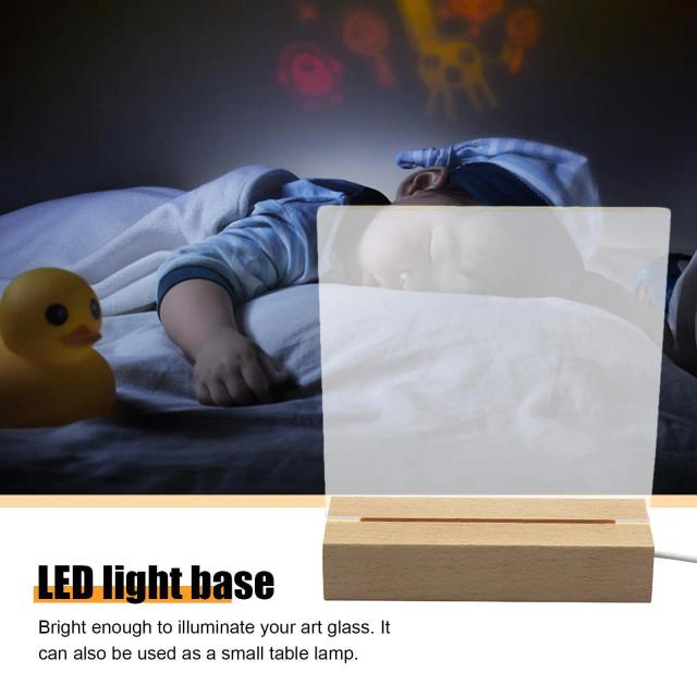Suporte Iluminado de Madeira com LED para Arte em Resina e Acrílico - Base Criativa em Cristal Retangular com Conexão USB