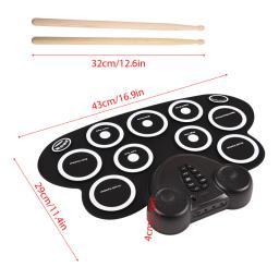 Rolo de mão bateria eletrônica com baquetas, pedal, alto-falante duplo, suporta conexão, MIDI Gaming Pad, 9 almofadas - Image 6