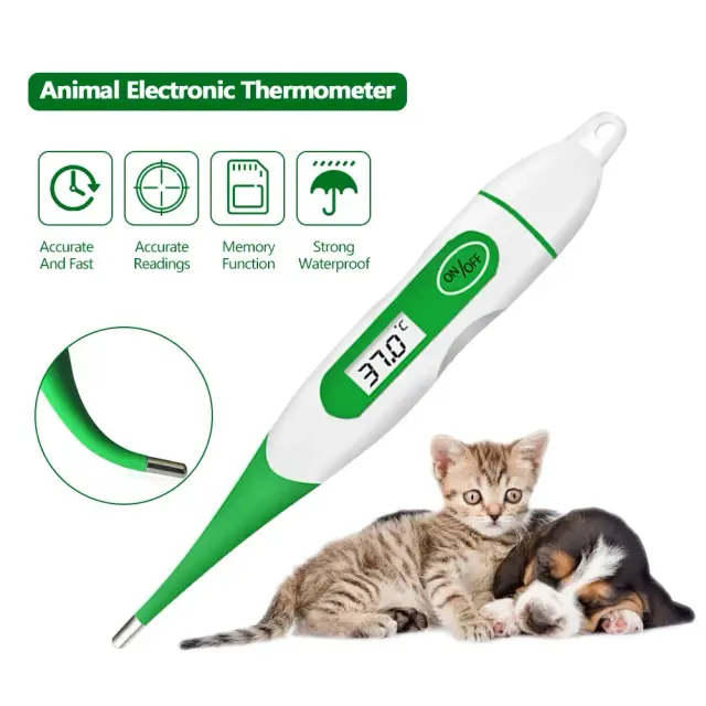 Termômetro Digital Pet: Detecção Precisa e Leitura Rápida para Gatos e Cães, À Prova d'Água para Uso Oral, Axilar ou Retal