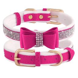Coleira de pele quente para cachorro, coleira de couro de camurça para cachorro, gravata borboleta com strass, colar para animais de estimação para cães pequenos e médios, gatos, chihuahua - Image 5