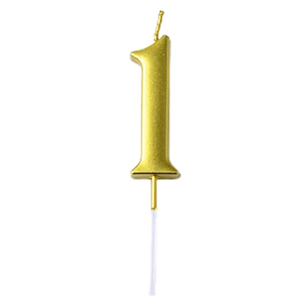 Número Velas de Aniversário com Design Estendido em Ouro 3D, Grande Vela Digital, Cake Topper, Aniversário e Decoração de Festa de Aniversário, 0-9 Número - Image 1