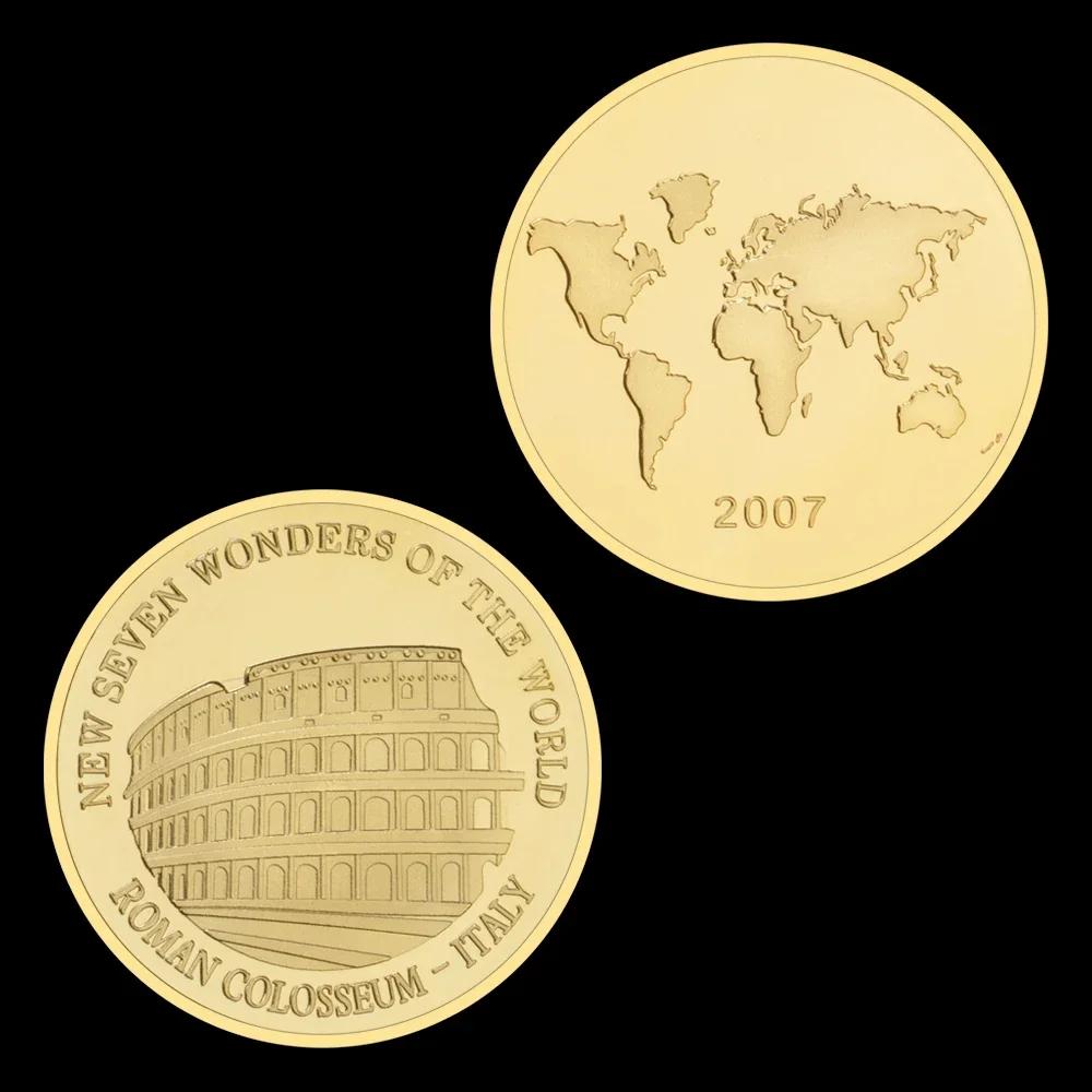 Lembrança das Sete Maravilhas do Mundo, Moeda Banhada a Ouro, Presente Colecionável, Grandes Edifícios, Moeda Comemorativa - Image 1