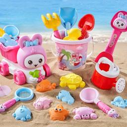 5 pces/14 pces crianças dos desenhos animados coelho praia caminhão basculante balde portátil casa jogar água areia, cores e estilos aleatórias - Image 1