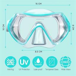 Conjunto de óculos de snorkel infantil com capa de nariz, máscara de mergulho antinevoeiro, equipamento de natação, vidro temperado, 180 °, 3-10 anos, meninos e meninas jovens - Image 6
