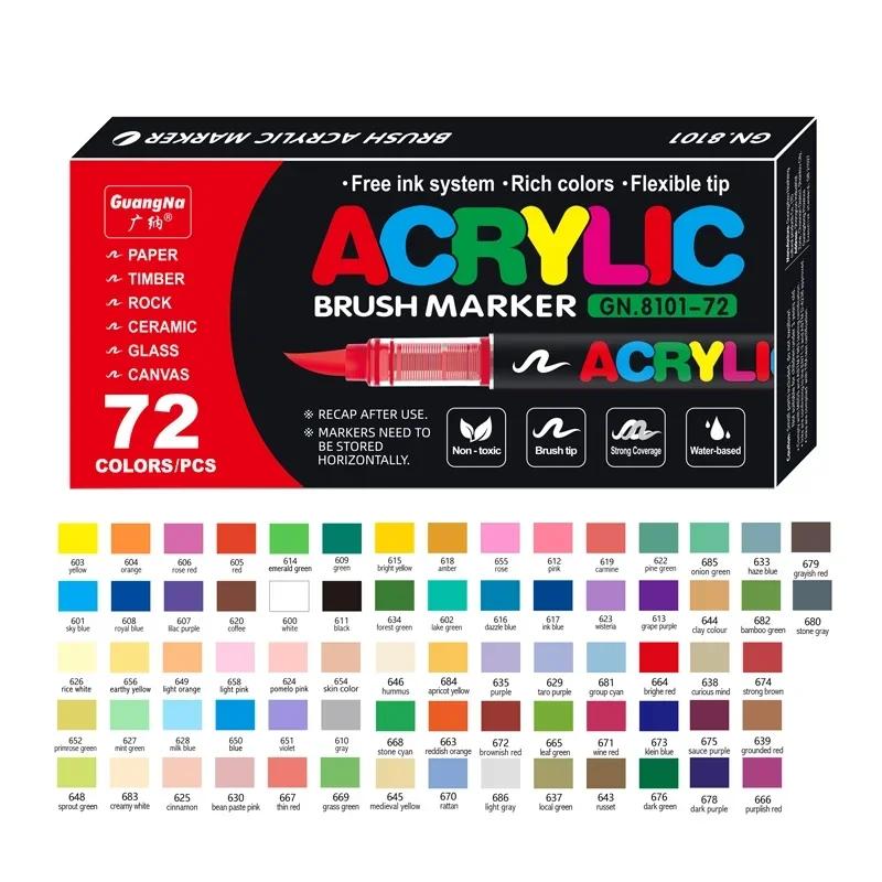 GuangNa 72/100/120 cores conjunto marcadores de tinta acrílica escova ponta marcadores de tinta para pintura em rocha festival presente diy marcadores de arte - Image 1
