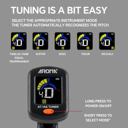 Profissional Clip-On Tuner para todos os instrumentos, modos Multi-chave, guitarra, cavaquinho, violino, baixo, cromática, ajuste modos - Image 3