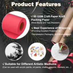 Papel de embalagem Kraft para Artes, Rolo de papel artesanal, Papel de embrulho, 80 GSM, 38cm x 20 m, 25 m, 30m - Image 3