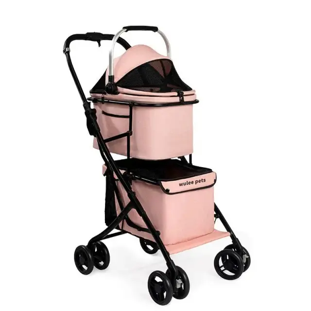 Carrinho de Pet Leve e Dobrável com Compartimentos para Cães e Gatos, Ideal para Passeios