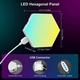 RGB Bluetooth LED Hexagon Wall Light, luz noturna interior, controle remoto, aplicativo, jogo de computador, quarto, quarto de crianças - Image 6