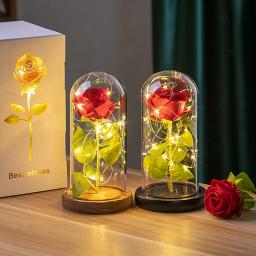 Rosa Eterna Artificial com Luz LED, Flor Folha em Vidro, Decoração de Casamento, Presente de Aniversário, Dia das Mães - Image 1