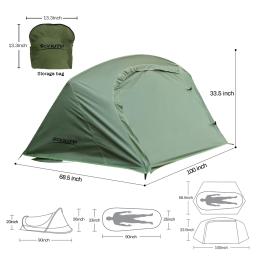 Tenda de caminhada leve para acampamento e montanhismo Sonuto, postes de liga de alumínio, à prova d'água e à prova de mosquitos, para uma única pessoa - Image 2