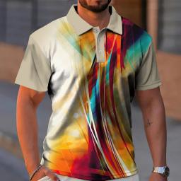 Polo de linha 3D de tecnologia masculina, manga curta, camisas esportivas de golfe, roupas casuais masculinas, grandes dimensões, verão, 2024 - Image 3