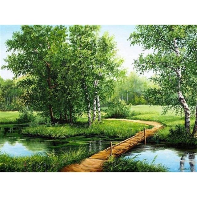 Kits de Bordado DIY em Ponto Cruz: Paisagens Naturais em Lona de Algodão para Artesanato em Casa