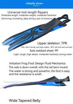 Novas nadadeiras de mergulho ajustáveis, auxílio para treinamento de natação, equipamento médio longo para mergulho com snorkel, mar profundo, barbatanas duplas - Image 5