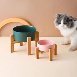 Tigela dupla cerâmica com suporte de madeira, suprimentos de alimentação elevados para cães grandes, alimentadores de comida e água, cães pequenos médios e grandes, 1500ml - Image 4