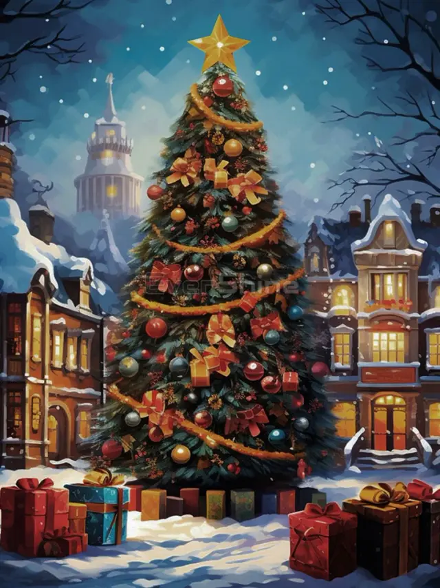 Kit de Pintura em Diamante Mosaico de Árvore EverShine 5D, Artesanato DIY, Bordado Completo para Decoração de Natal, Novidade Exclusiva