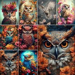 Kits de Pintura a Óleo para Quarto Infantil, Flores, Coruja, Quadro, Por Números sobre Tela, Tinta Acrílica, Sala de Estar, Crianças - Image 1