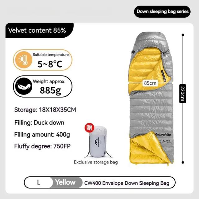 Saco de Dormir Naturehike Duck Down com Capuz, Impermeável e Ultraleve para Acampamento, Quente para Inverno (CW400, 750FP, 5-8 ℃)