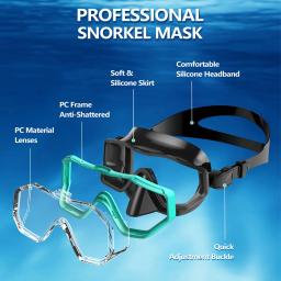 Máscara de snorkel de visão ampla para adultos e crianças, 3 lentes, ajustável, hd, panorâmica, mergulho, mergulho, natação, mergulho - Image 3