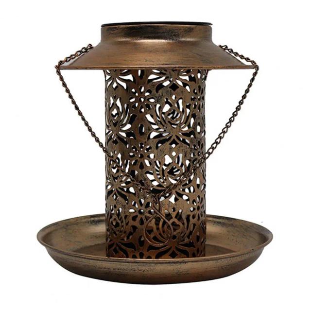 Alimentador Suspenso Anti-Ferrugem com Luz Solar para Beija-Flores - Design Vazado e Impermeável para Exterior