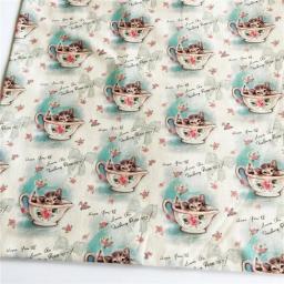 Tecido De Algodão Para Patchwork DIY, Adorável Material De Costura Vintage, Tecidos Impressos De Gato De Teacup, Bolsa De Bebê E Bonecas - Image 4