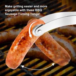 2pcs aço inoxidável churrasco salsicha girando Tong com escova de óleo Long Handle Hot Dog Tongs portátil churrasco girando pinças para grelhar - Image 4