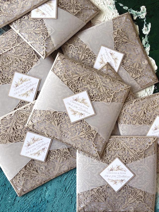 Convites de Casamento Elegantes em Corte a Laser com Impressão Personalizada e Detalhes Decadentes