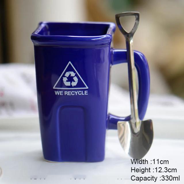 Caneca Cerâmica Verde Exótica em Forma de Lixo Reciclável para Café com Leite