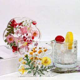 8 pçs retro textura copo almofada silicone molde redondo flor quadrado hexagonal coaster frutas doces bandeja de armazenamento resina cola epoxy molde - Image 4