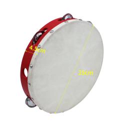 Mão pandeiro com Metal única linha, Jingles Sheepskin Drum Skin, pratos de Metal, 8pcs, 10" - Image 2