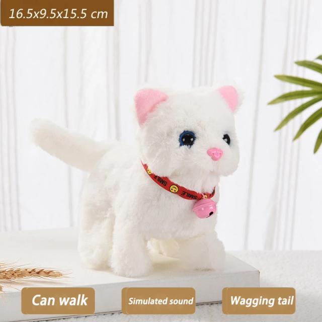 Brinquedo Gato Elétrico de Pelúcia Interativo Meowing e Balançando Cauda 17.5cm