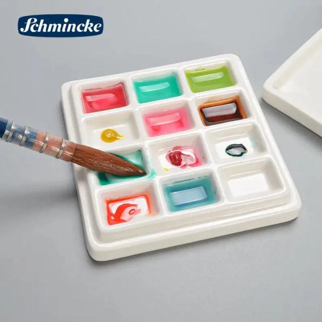 Paleta Cerâmica Retangular com 12 Cômodos para Mistura de Cores em Aquarela, Guache e Acrílica