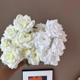 Bouquet Rosa Artificial com Camélia, Decoração Do Casamento, Cena Exibição, Presente Floral, Rosa, Branco, 9 Cabeças - Image 4